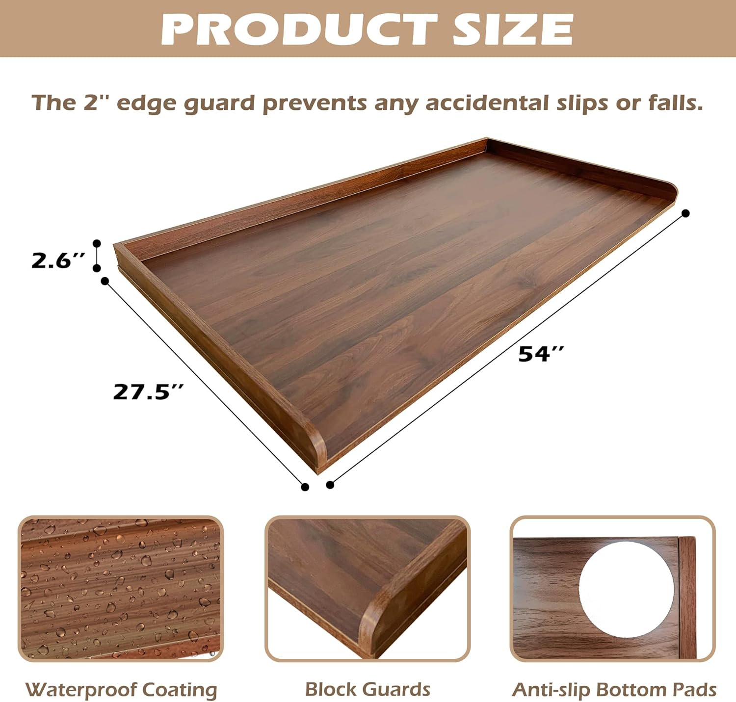 Royxen Washer Dryer Countertop with Solid Wood Core,54“W x 27.5D Laundry Countertop with Edge Rails,Washer and Dryer Topper for Laundry Room Organization(Walnut)