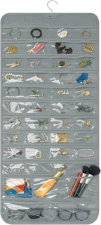 Bloss Hanging Jewelry Organizer With 90 Pockets,Earring Holder Organizer Storage For Valentine's Day Gift,Double-Sided Jewelry Holder for Earrings, Necklaces, Rings on Closet,Wall,Door(Grey)