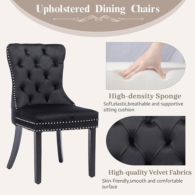 KCC Velvet Dining Chairs Set of 2, Upholstered High-end Tufted Dining Room Ch...