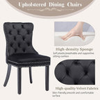 KCC Velvet Dining Chairs Set of 6, Upholstered High-end Tufted Dining Room Chair with Nailhead Back Ring Pull Trim Solid Wood Legs, Nikki Collection Modern Style for Kitchen, Black