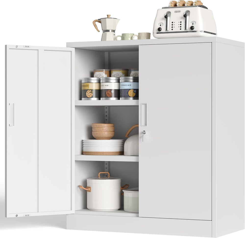 CJF Pantry Cabinet, Metal Pantry Storage Cabinets with Doors and 2 Adjustable...