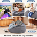 DUMOS 4FT Bean Bag Chair Beanbag for Adults and Kids Oversized Lazy Sofa Living Room Furniture with Removable Washable Cover Giant Comfy Gaming Chair Round Couch for Bedroom Dorm, Dark Grey