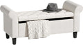 HOMCOM 47" Storage Ottoman End of Bed Bench with Rolled Arms Cream White | Long Ottoman with Storage Chest, Safety Hinge, Wooden Legs, Upholstered End of Bed Bench, Bedroom Entryway Living Room