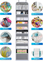 Over the Door Organizers - 5 Shelf Hanging Door Storage with 5 Spacious Pockets, Anti -Tilt 44 lb Load Behind Door Organizer for Bedroom,Nursery,Bathroom,Kitchen,Dorm,Pantry - 1 Pack,Grey