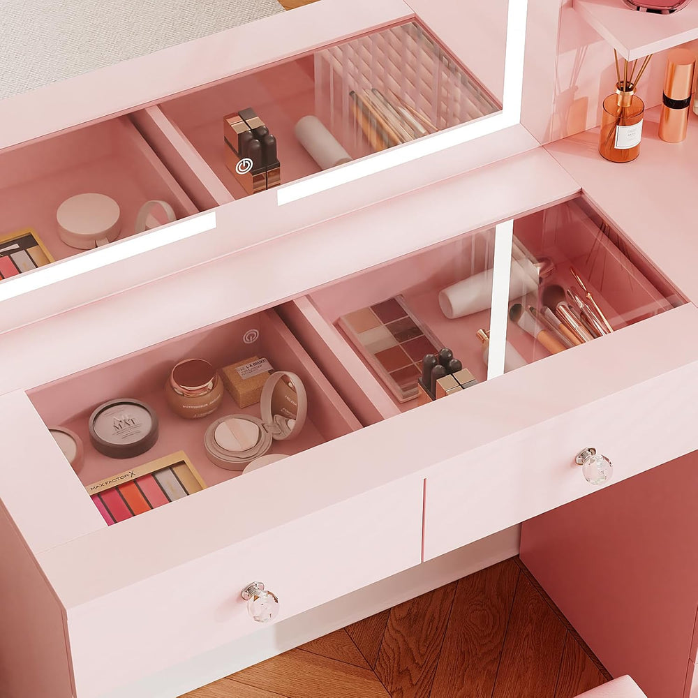 VOWNER Vanity with Mirror and Lights - 47" Glass Top Makeup Vanity Desk ...