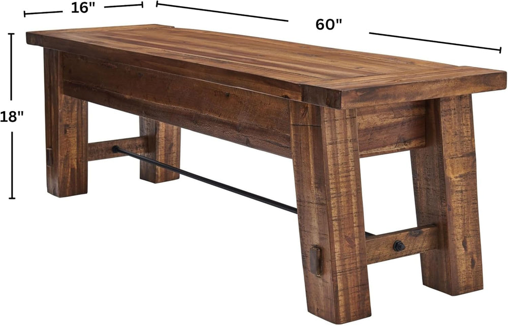 Alaterre Durango Rustic Industrial Solid Wood Entryway Bench, Natural, 60” | ...