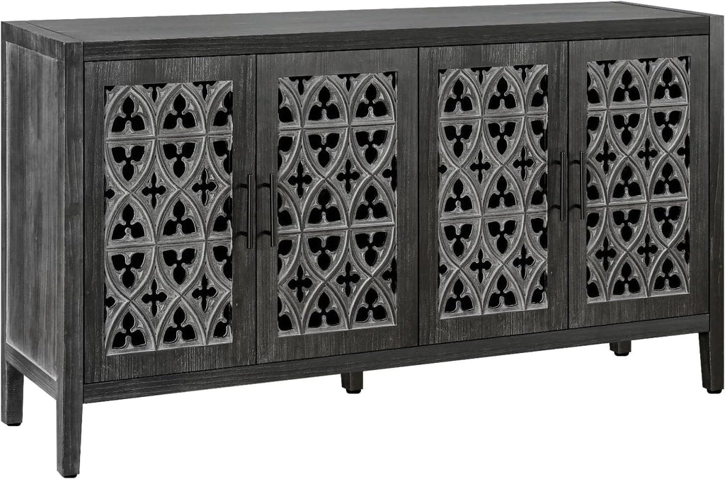 Buffet Sideboard Credenzas for Living Room, 60" Entryway Table with Storage Accent Cabinet, Hollow Carved Doors, Antique Black