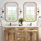 Wood Bathroom Mirror for Wall Mounted, 24" x 36" Rustic Bathroom Mirror for Over Sink with Wood Frame Farmhouse Rounded Corner Rectangle Mirror Decorative(Natural Color)