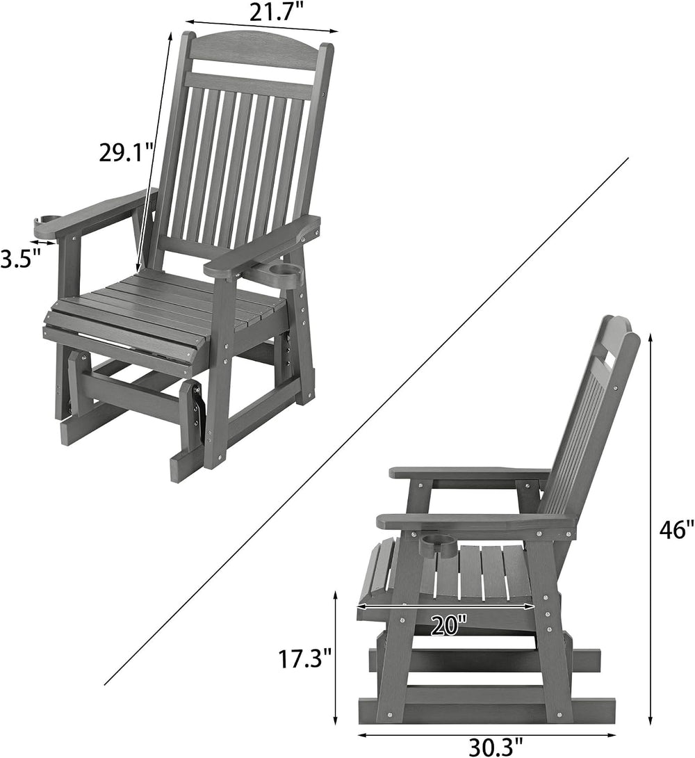 Poly Lumber Patio Glider for One Person, with Cup Holders, High Backrest and ...