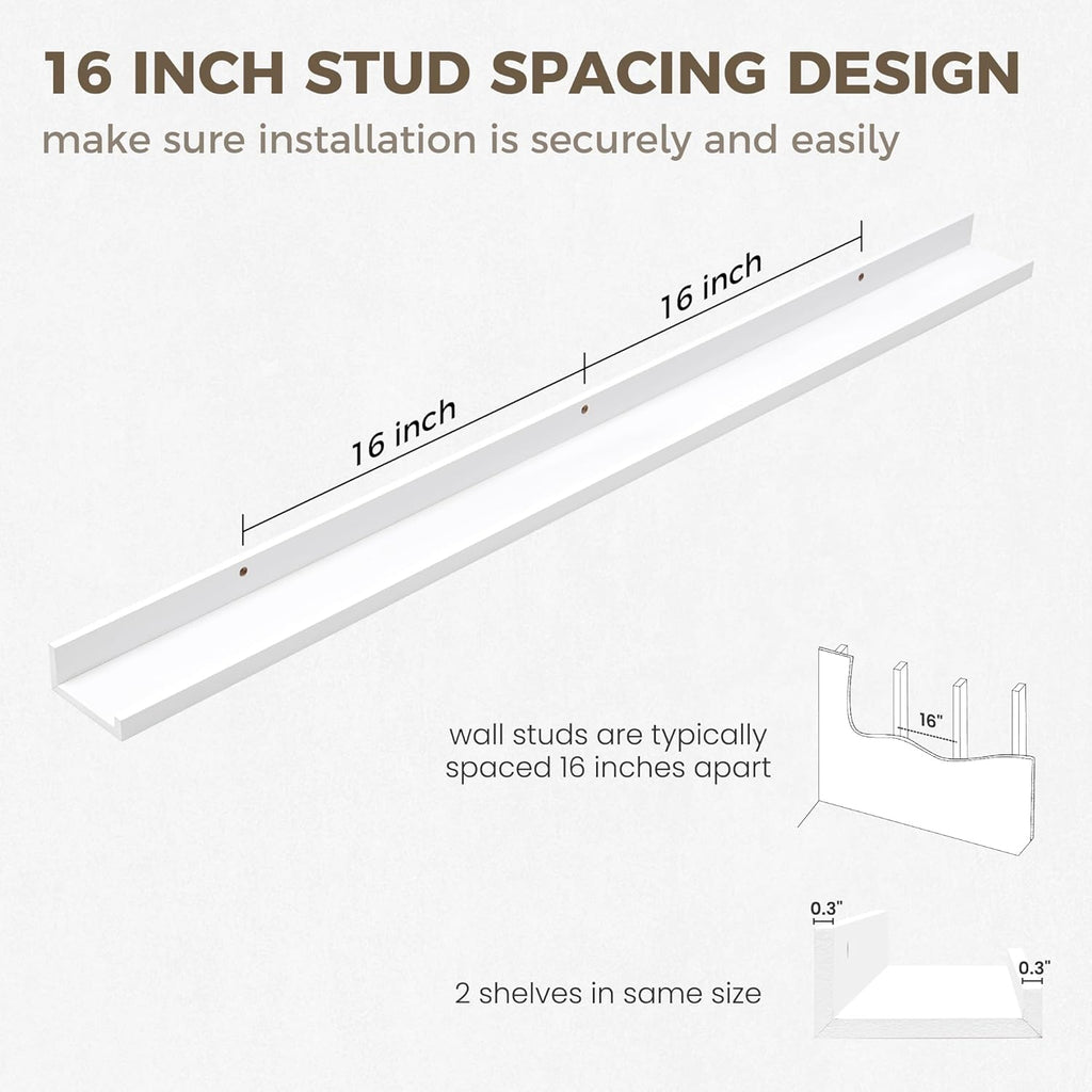 Axeman 48 Inch White Floating Shelves for Wall | Picture Ledge Shelf Set of 2 | Rustic Picture Shelf for Wall with Ledge | Floating Shelves with Lip | Photo Ledge Shelves for Books Album Records