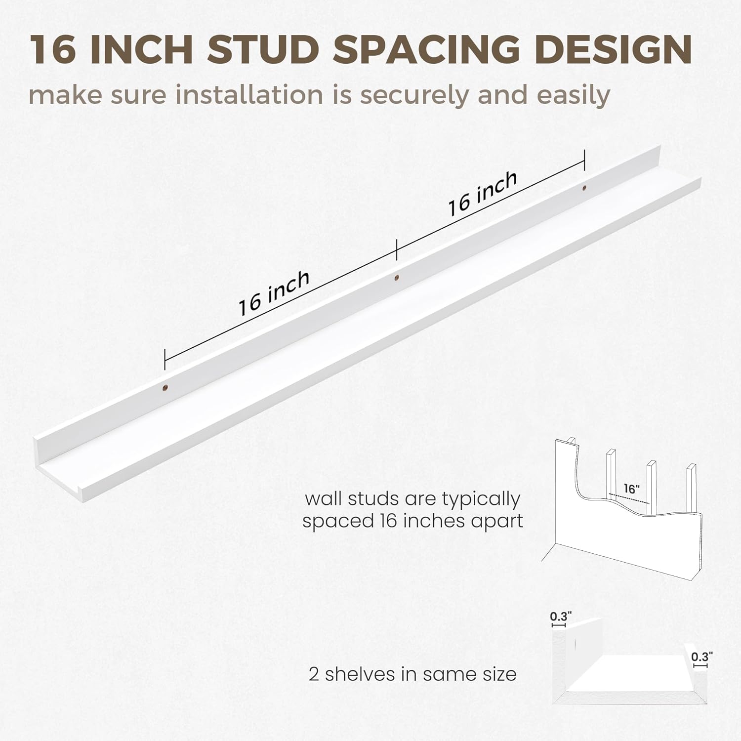 Axeman 48 Inch White Floating Shelves for Wall | Picture Ledge Shelf Set of 2 | Rustic Picture Shelf for Wall with Ledge | Floating Shelves with Lip | Photo Ledge Shelves for Books Album Records