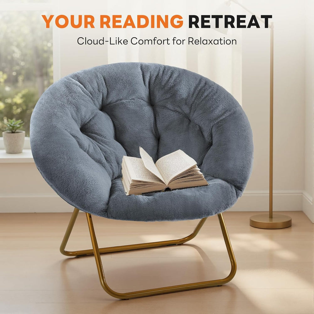 DUMOS Faux Fur Saucer Chair for Adults, Living Room Folding Lounge Chair