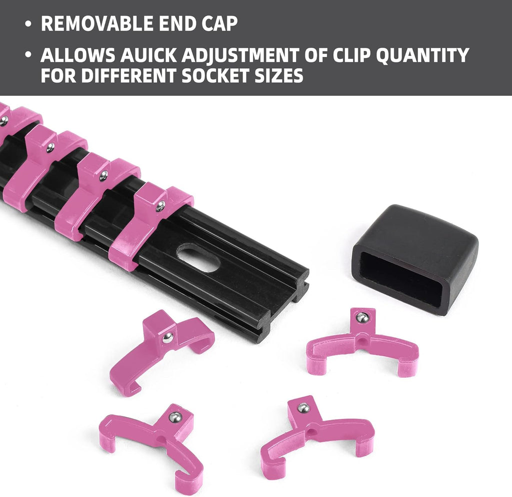 Socket Organizer Drive ABS Tools - Pink Socket Holder, Premium Quality 12 Pieces Socket Holders Kit 1/4-Inch x 64 Clips, 3/8-Inch x 60 Clips, 1/2-Inch x 48 Clips（12PC,Pink)