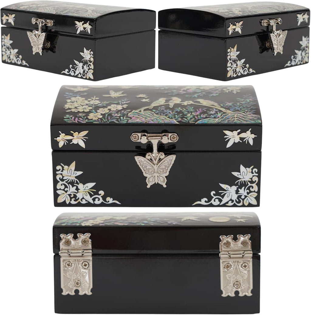 Mother of Pearl Small Jewelry Ring Box - Gifts for best friends women, Thank you gifts, mom birthday gifts, Friendship Women Gifts Trinkets Keepsake Treasure box (Black-Birds)