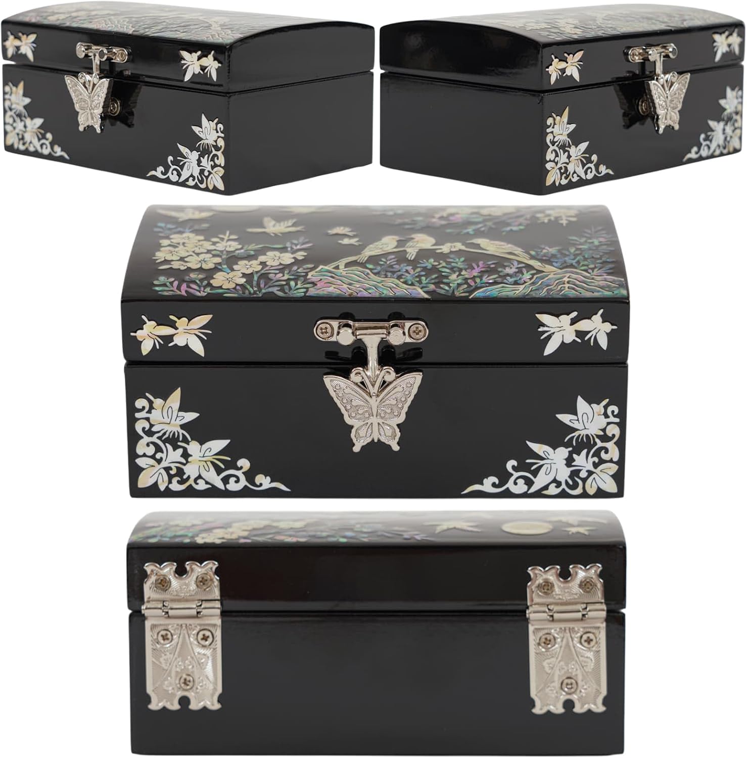 Mother of Pearl Small Jewelry Ring Box - Gifts for best friends women, Thank you gifts, mom birthday gifts, Friendship Women Gifts Trinkets Keepsake Treasure box (Black-Birds)