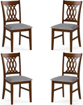 Giantex Upholstered Dining Chairs Set of 4, Farmhouse Fabric Side Chairs w/Cushioned Seats, Patterned Backrests, Sturdy Rubber Wood Frames, Wooden Accent Chairs for Kitchen, Dining Room