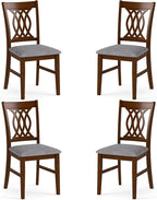 Giantex Upholstered Dining Chairs Set of 4, Farmhouse Fabric Side Chairs w/Cushioned Seats, Patterned Backrests, Sturdy Rubber Wood Frames, Wooden Accent Chairs for Kitchen, Dining Room