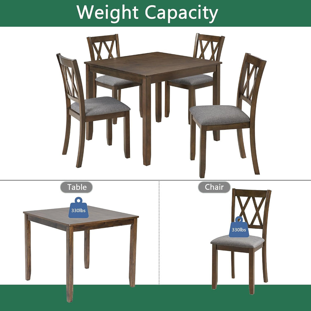 LUMISOL 5-Piece Solid Wood Dining Table Set for 4, Farmhouse Kitchen Table Se...