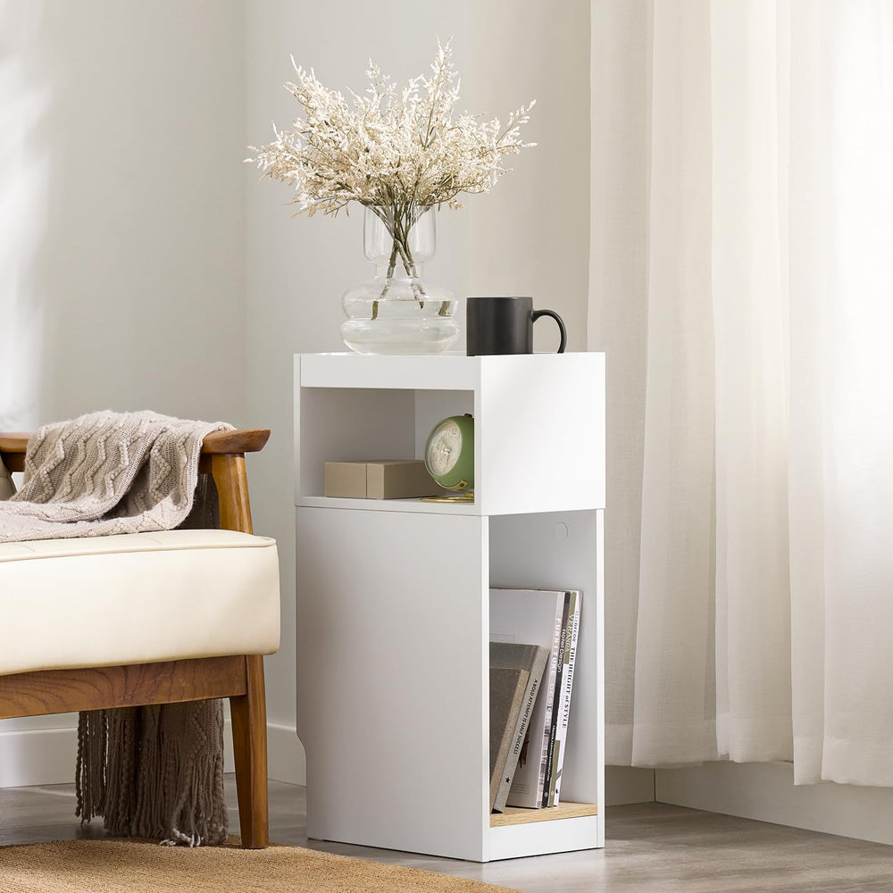 SoBuy Narrow Nightstand with Drawer and Open Shelf | Slim Bedside Table for T...