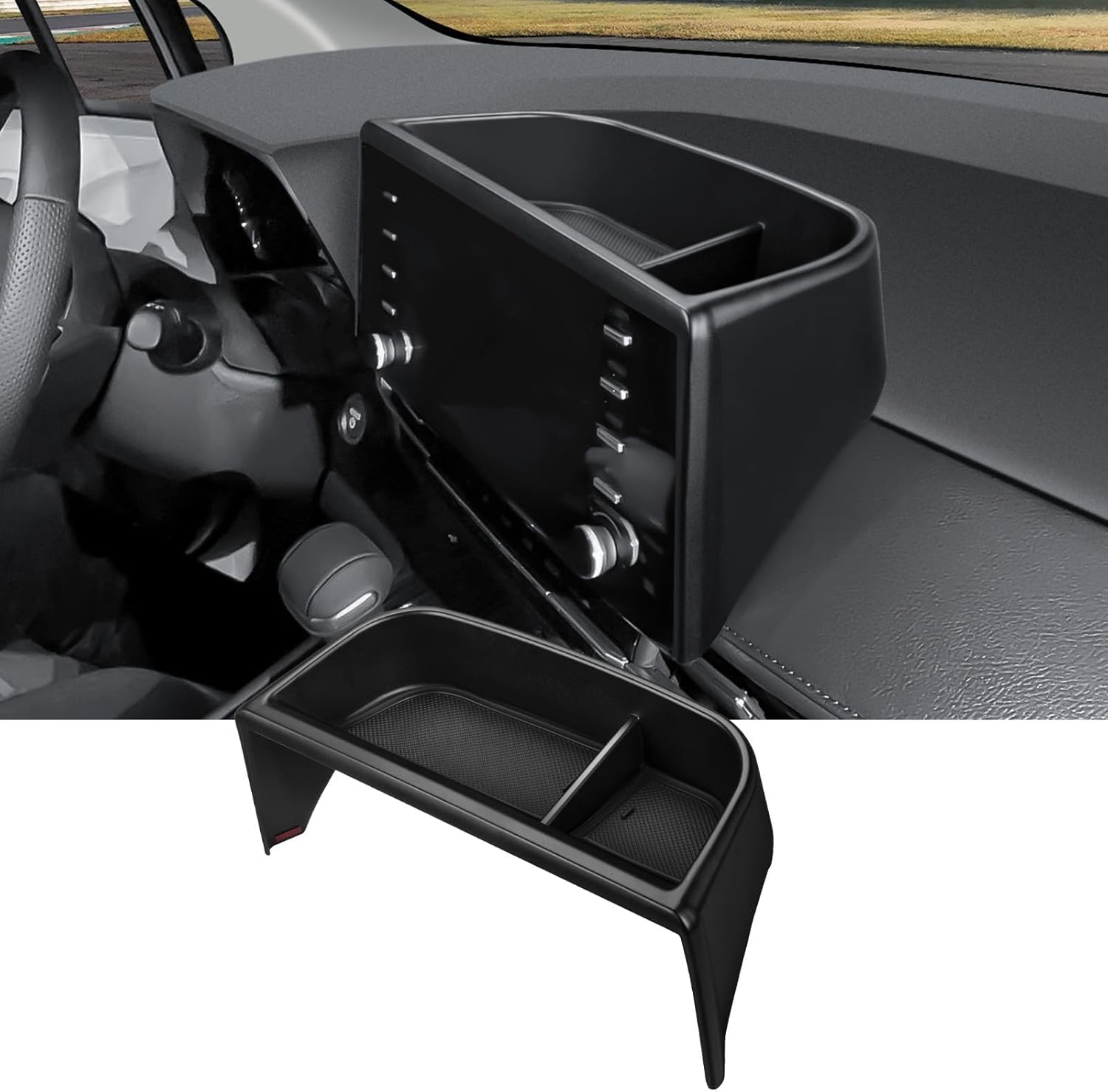 Ecarzo Tray Phone Holder Compatible with 2024 2023 2022 2021 Toyota Sienna Interior Accessories, Hidden Storage Organizer Behind Screen Sunglass Tissue Holder (Not for 2025)