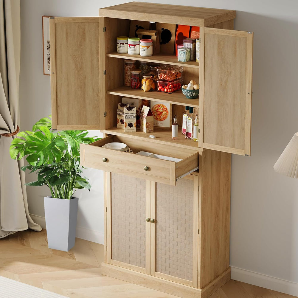 Kitchen Pantry Cabinet with 4 Doors and Adjustable Shelves, 72" Tall Far...