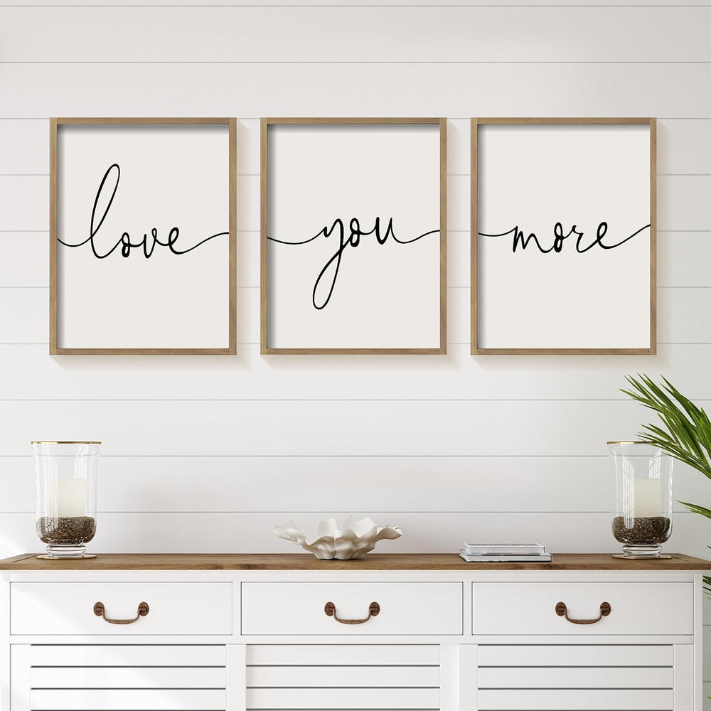 Heiple Love You More Sign Set of 3 Framed Above Bed Wall Decor Farmhouse Bedr...