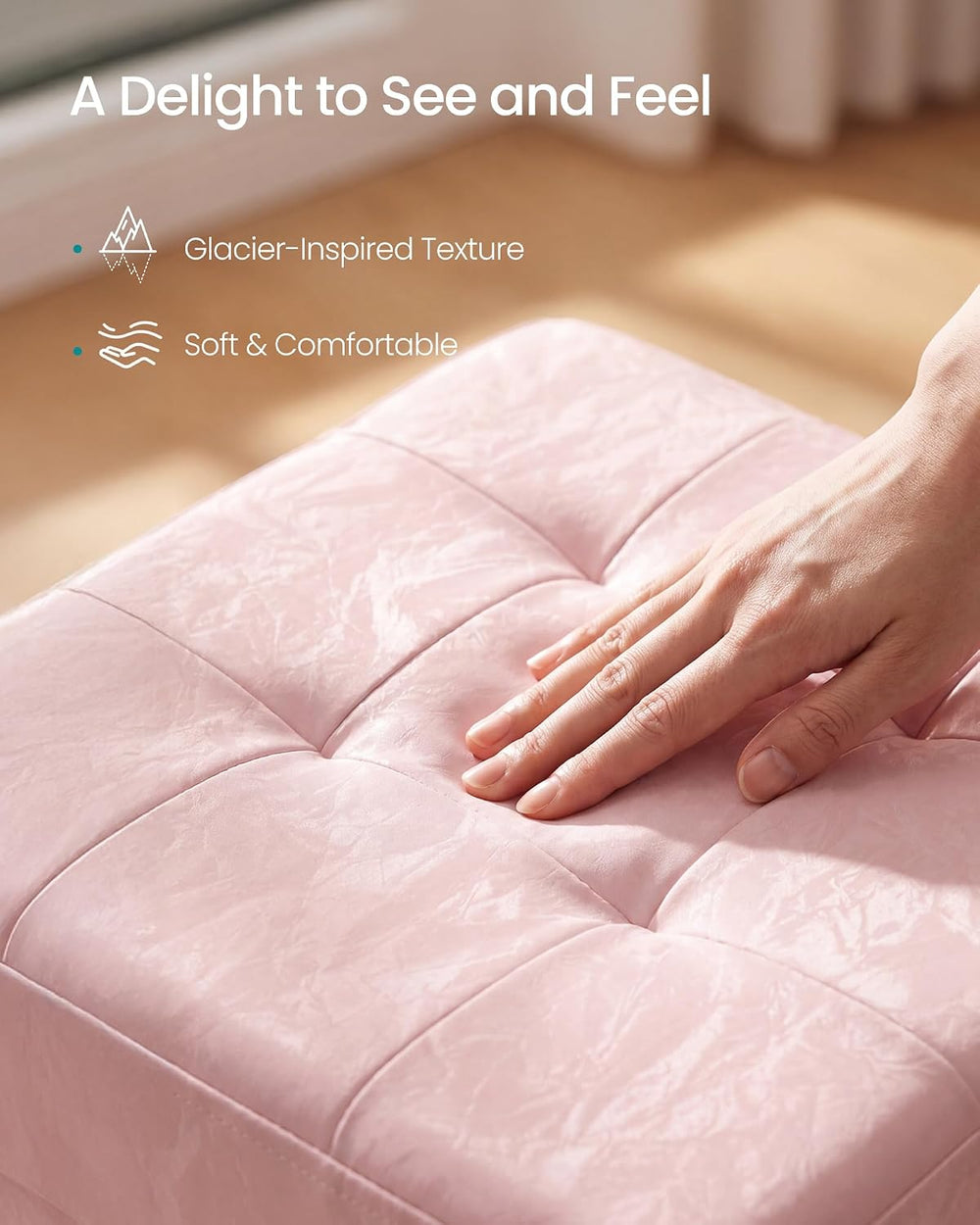 SONGMICS Storage Ottoman, Textured PU Leather Footstool with Legs, Footrest w...