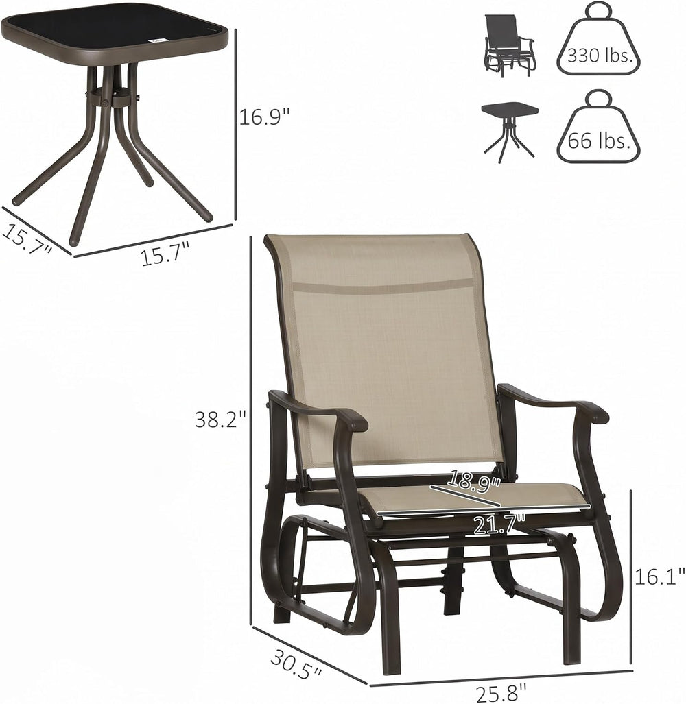 Outsunny 3-Piece Outdoor Gliders Set Steel Frame Patio Gray