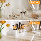 White Hair Tool Organizer Acrylic Hair Dryer and Styling Holder, Bathroom Countertop Blow Dryer Holder, Vanity Caddy Storage Stand for Accessories, Makeup, Toiletries
