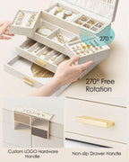 Vlando 4 Layers Jewelry Box - Women Jewelry Box with Retractable Tray - Jewelry Organizer with Drawer for Necklaces, Rings, Bracelets, Earrings, Gift for Couples Mom Girls - Could White