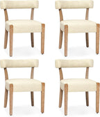 Modern Dining Chairs Set of 4, Faux Leather Upholstered Kitchen & Dining Room Chairs, Mid Century Modern Wooden Dining Chairs Oversized Sturdy Rounded Chairs Curved Back, Beige
