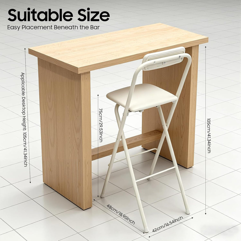 Folding Bar Stool with Backrest, 29.5 Inch Tall Foldable Stool Chair Portable High Folding Bar Chair Counter Height Seat, for Kitchen Island Shop Cafe Dining Room White