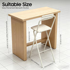 Folding Bar Stool with Backrest, 29.5 Inch Tall Foldable Stool Chair Portable High Folding Bar Chair Counter Height Seat, for Kitchen Island Shop Cafe Dining Room White