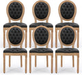 PU Leather Upholstered Dining Chairs Set of 6 French Country Round Back Kitchen Side Chairs with Nailhead Trim and Wood Legs for Dining Room, Kitchen, Restaurant(Black)