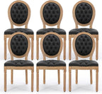 PU Leather Upholstered Dining Chairs Set of 6 French Country Round Back Kitchen Side Chairs with Nailhead Trim and Wood Legs for Dining Room, Kitchen, Restaurant(Black)