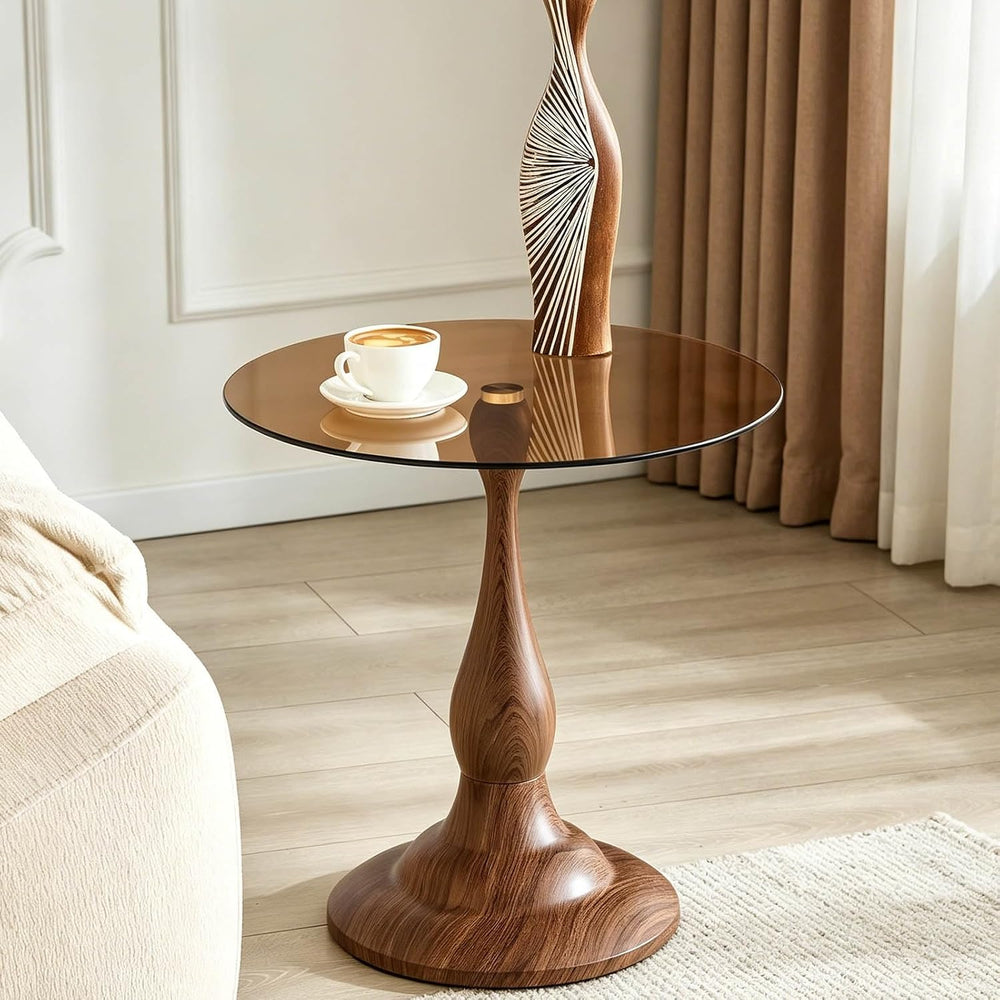 Round Side Table,Round Coffee Table, Small End Tables with Round Metal Frame,...