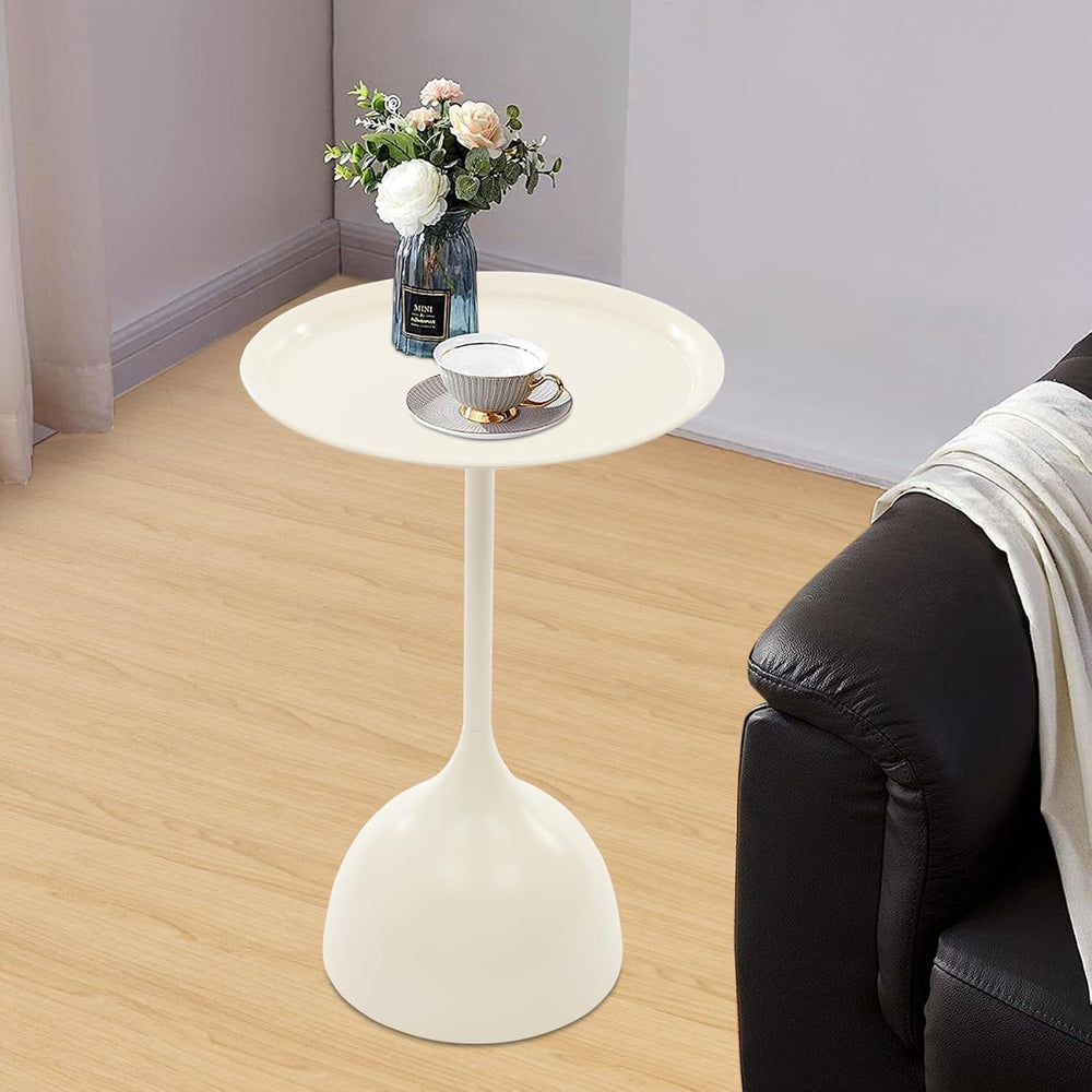 Small End Table, 15.75" Round Bedside Table with Industrial Iron Frame, ...