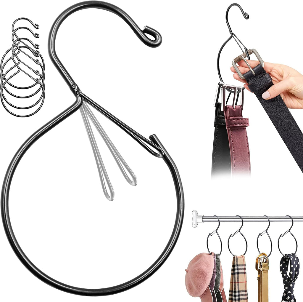 4 Pack Belt Hanger for Closet – Rust-Proof Belt Organizer & Tie Rack, Multi-Use Hanger for Scarves, Hats, Bags & Closet Accessories, Black