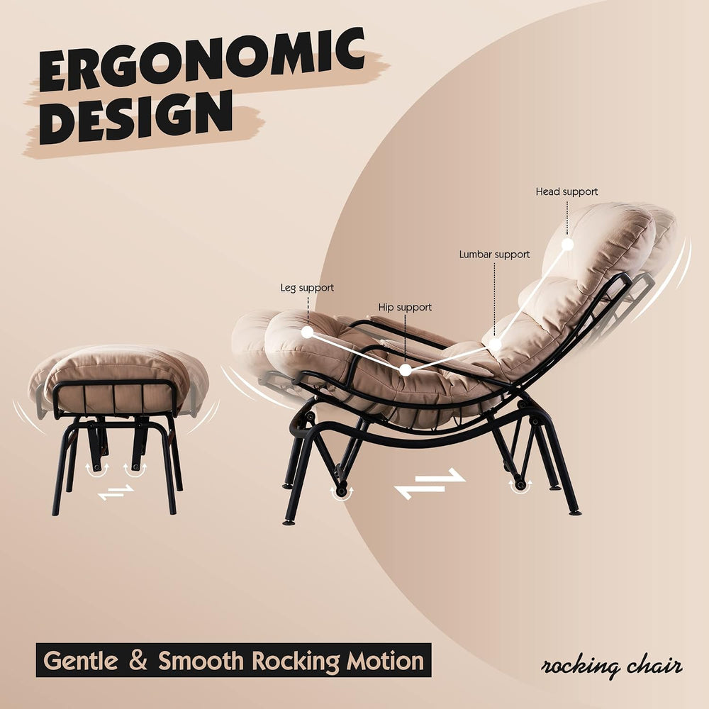 ovios Glider Rocking Chair with Ottoman, Mid-Century Modern Recliner Chair wi...