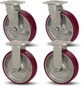 SY America 8" X 2" Casters Wheels,Heavy Duty Casters Set of 4，Polyurethane on Aluminum Wheels,2 Rigid 2 Swivel w/Top Lock Brake Casters,6400 LBS Load Capacity