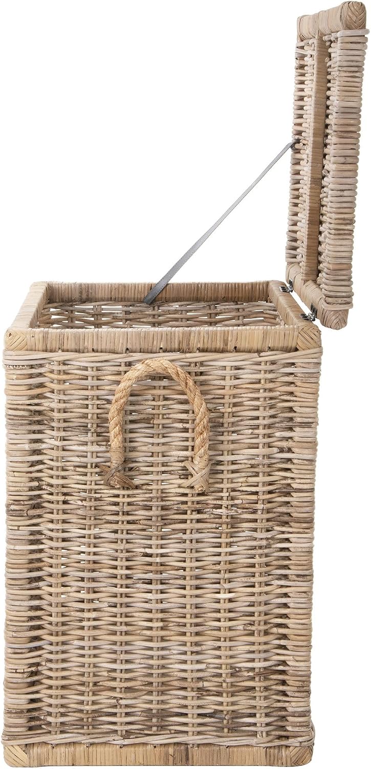 Kouboo Tall Rattan Storage Basket with Handles and Lid Wicker Trunk for Bedroom, Bathroom or any Room Natural Coastal Beach Style Decor 24 in. H x 24 in. W x 16 in. D - from