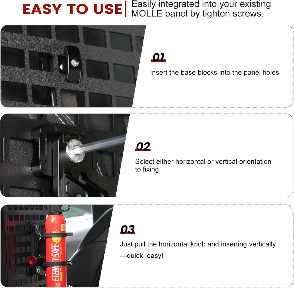 Aluminum MOLLE Panel Fire Extinguisher Mount Kit for 1-2in Slot Hole