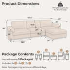 Cloud Couch Sectional, 3 Seater L-Shaped Sofa, Faux Leather in Brown | Pet-Friendly Scratch-Resistant Leather Sectional Sofas for Living Room, Deep Seat Wide Couch with Chaise, Storage Ottoman