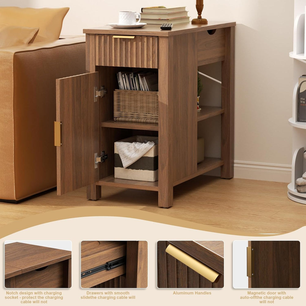 End Table with Charging Station 24'' Nightstand with Charging Station...