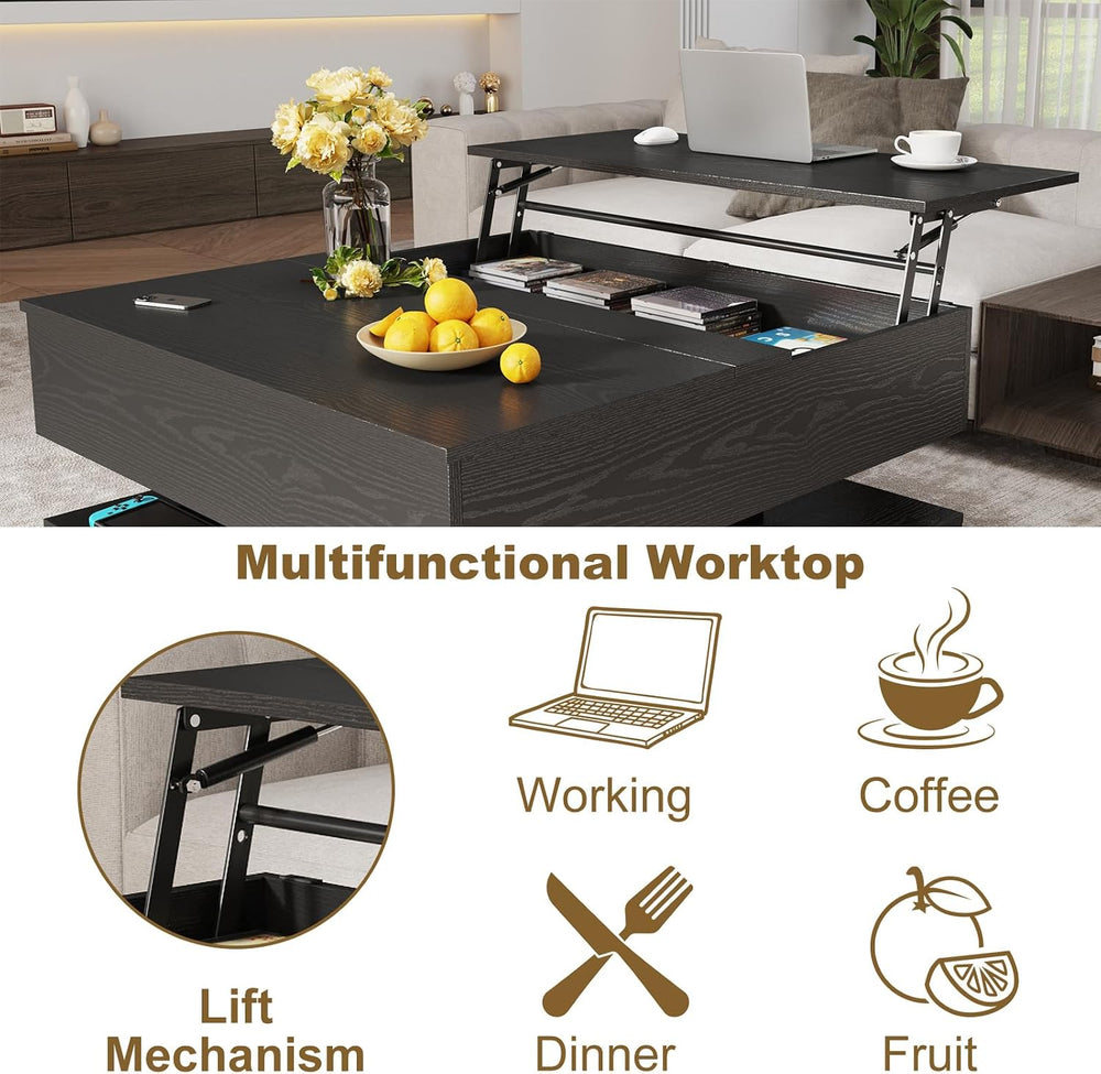 35.4" Large Square Coffee Table with Lifting top,Charging Station,Modern...