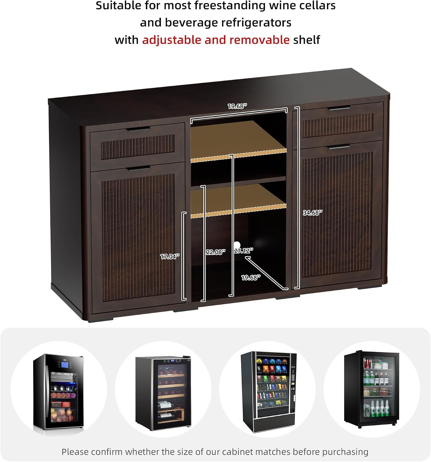 AHB Wine Bar Cabinet with Mini Fridge Space, Liquor Coffee Cabinet with Hidden Trash Cabinet, Buffet Sideboard for Living Room, Kitchen, Dining Room