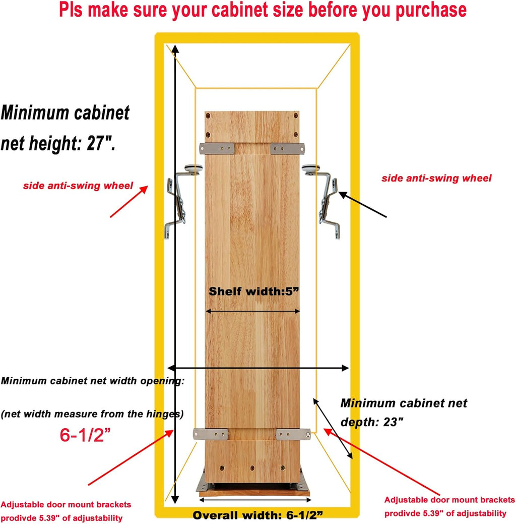 DINDON Pull Out Spice Rack Organizer for Cabinet, (5" W x 21.9" D x 25.2" H) Multi-Use Wood Pull Out Cabinet Organizer Slide Out Shelf Cabinet Storage for Kitchen, Pantry Organization