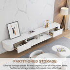Ribaned Modern Floating TV Stand | Wall-Mounted Entertainment Media Console | Large Storage TV Bench for Living Room & Office (White, 62.9'')