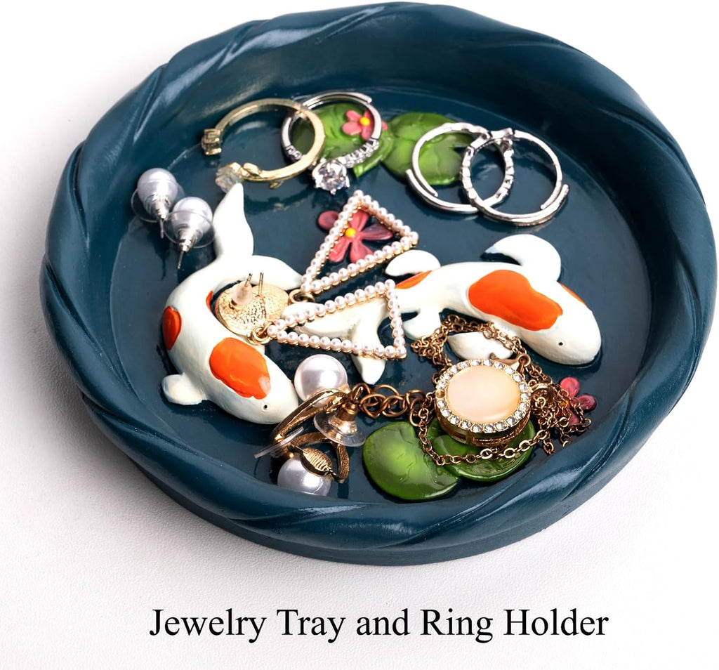 Koi Fish Ring Dish, Decorative Jewelry Tray & Key Bowl | Resin Tray, Trinket Catch-All Plate, Wedding/Engagement Ring Holder, Entryway Table Key Dish, Koi Fish Decor Gift for Women