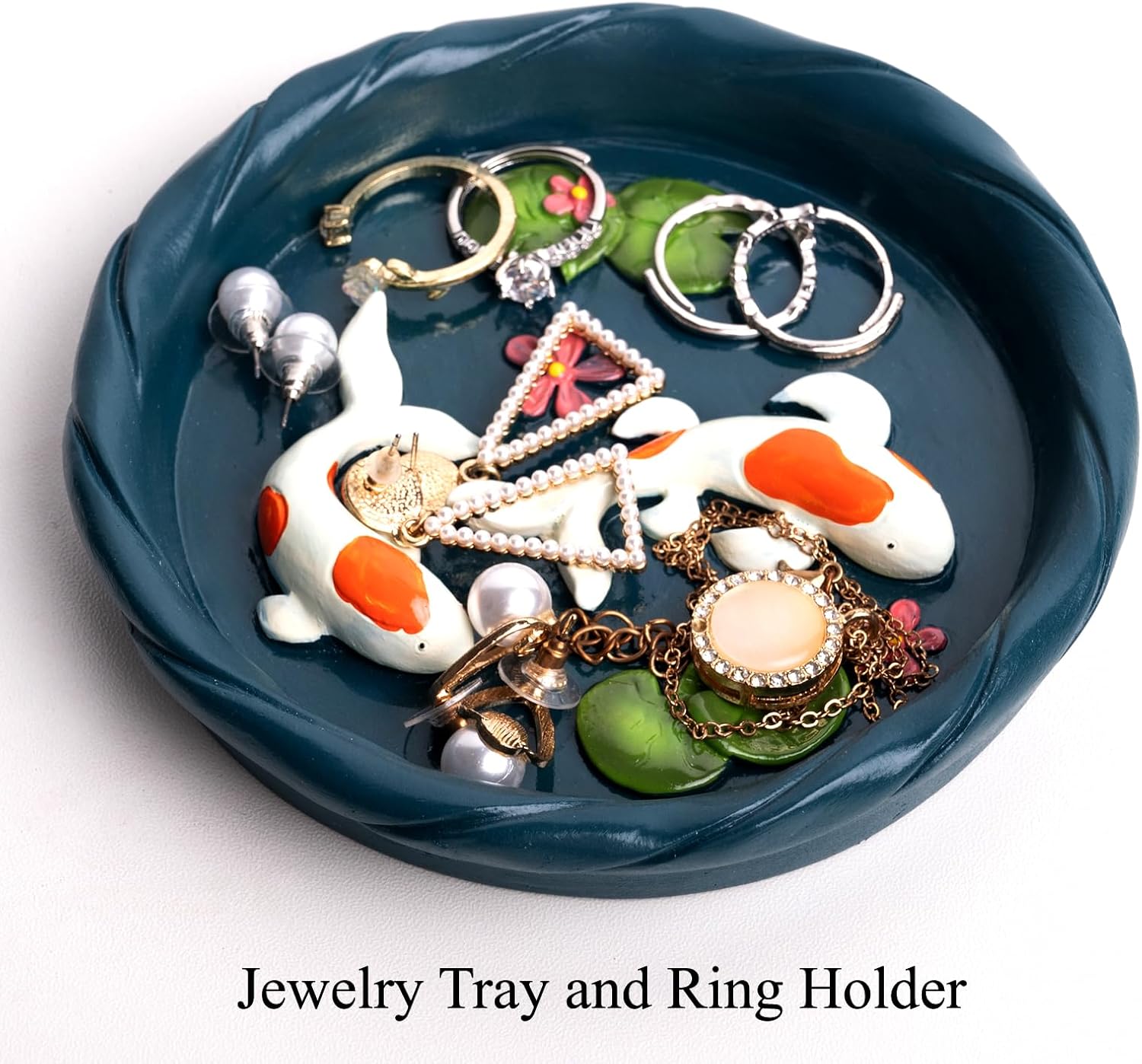 Koi Fish Ring Dish, Decorative Jewelry Tray & Key Bowl | Resin Tray, Trinket Catch-All Plate, Wedding/Engagement Ring Holder, Entryway Table Key Dish, Koi Fish Decor Gift for Women